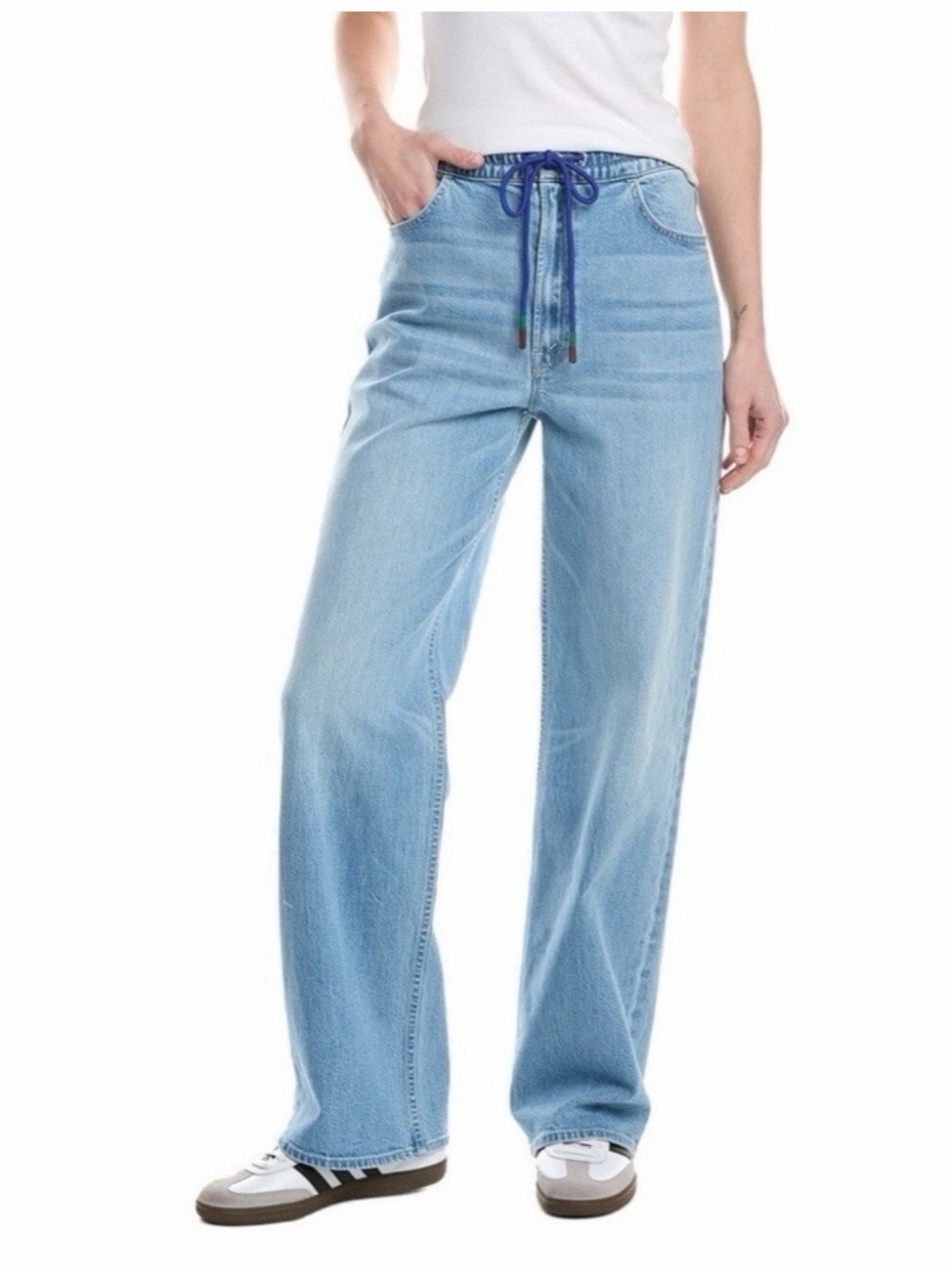 MOTHER Light Blue Wide-Leg Jeans with Navy Drawstring Sz 24